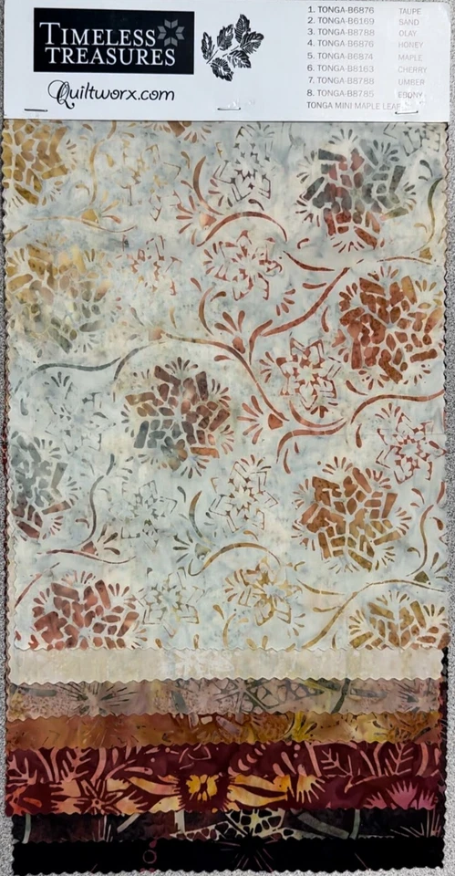 #BATS-8AB Timeless Treasures - Quiltworx 8 Batik samples/remnants - 100% cotton - Image 1 of 1