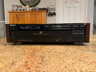 Beautiful! Vintage Sony CDP-C8ESD 5 Disc CD Player W/ Wood Sides Working - Image 1 of 4