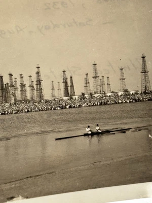 1932 Olympic Games Rowing Stadium Long Beach Ca Oil Dericks Real Photo Type 1 - Image 1 of 3