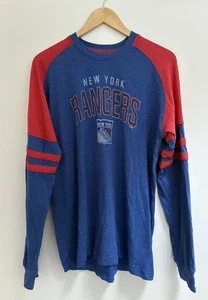 NHL Men's New York Rangers Ice Hockey Raglan Long Sleeve Shirt Blue Red M 38/40 - Picture 1 of 5