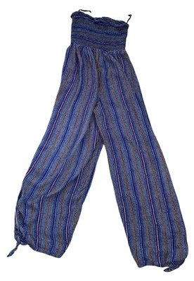 Mameluco Jersey Urban Outfitters Azul Verde Rayas S Pierna Ancha Sin Tirantes Retro Años 70 Foto 1 de 4