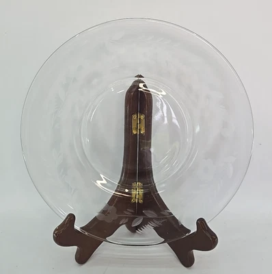 Vintage Libbey rock Sharpe Halifax Etched Floral Glass 8" Luncheon Plates - Image 1 of 4