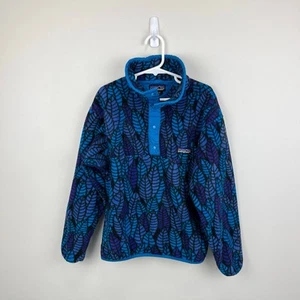 Vintage 90s Patagonia Synchilla Snap-T Fleece Blue Purple Leaf Kids 10 - Picture 1 of 8