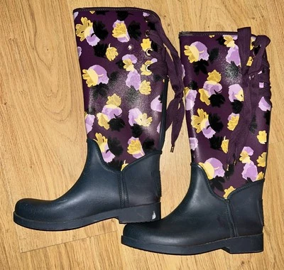 蔻驰紫色花卉 Tristee 系带雨靴,尺寸 EU 38 US 8 — 第 1/4 张图片