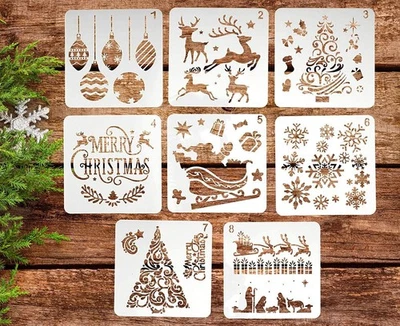BTORER BTORER 8Pcs Christmas Stencils Template Plastic Craft Stencils for Painting Wood