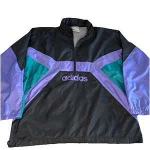Giacca a vento Adidas vintage anni 80 nero viola acqua uomo media grande - Foto 1 di 10
