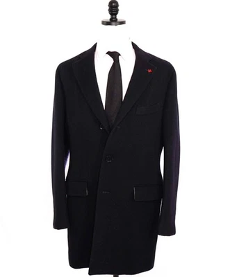 $6,995 ISAIA - Wool Solid Navy Blue Overcoat Coat - 42R - Image 1 of 4