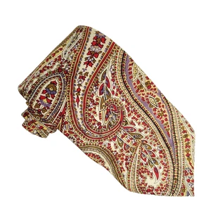 Vintage Liberty Paisley Tie Cotton Red Cream Brown Yellow Purple 55" X 3 7/8" - Picture 1 of 3