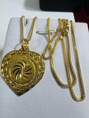 "Juego de collar con forma de corazón de oro puro real 916 sólido 22K 20"" de largo 8,63 g 1,6 mm" Foto 1 de 4