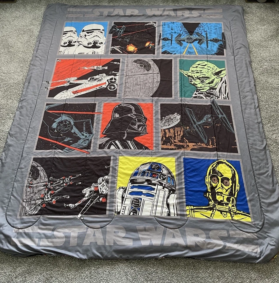 Vintage Star Wars Blanket Approx 85x70 Lucas Films Gray C3PO R2D2 Darth Vader - Image 1 of 4