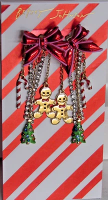 Pendientes colgantes Betsey Johnson 2 en 1 arco árbol de Navidad flecos cristal NUEVOS $58 Foto 1 de 3