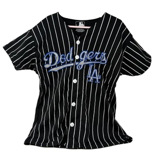 Camiseta a rayas juvenil de los Dodgers de Los Ángeles negra blanca abotonada niños talla CH - Imagen 1 de 7