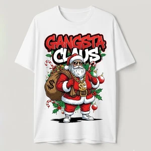 Camiseta Gangsta Claus Graffiti Hip Hop Santa Navidad Bolsa de Dinero Camiseta Bling - Imagen 1 de 17