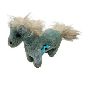 Vintage 1960s Wind Up Plush Stuffed Animal Horse Blue White - Picture 1 of 6