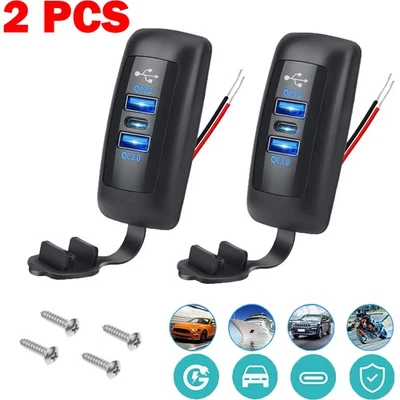2pk 12V-24V Dual USB QC3.0&PD Car Boat RV Fast Charger Socket Power Outlet Panel - Image 1 of 4