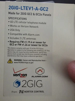 NUEVO 2GIG-LTEV1-A-GC2 Para 2GIG GC2 GC2e VZ Alarma Celular LTE Alarm.com Foto 1 de 2