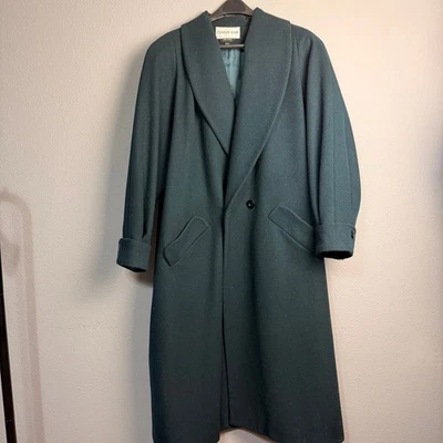 Gabardina larga Charles Klein para mujer mezcla de lana verde azulado cuello chal talla grande 22W Foto 1 de 4