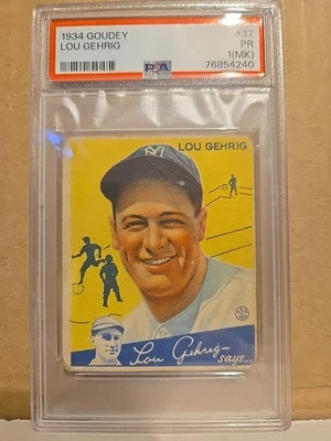 1934 Goudey Lou Gehrig #37 PSA 1 Mk Yankees 4240 - Imagem 1 de 3