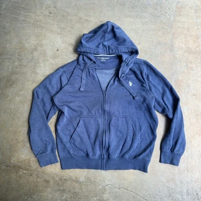 Ассоциация поло США Мужская флисовая толстовка с капюшоном на молнии средний синий | стиль Y2K - Изображение 1 из 4