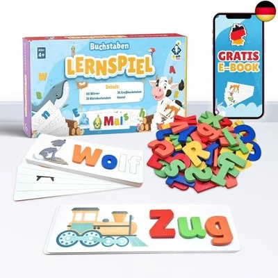 NIYYAH Buchstaben Lernspiel ab 4 5 6 Jahre ABC Lernen Montessori Holz Kinder