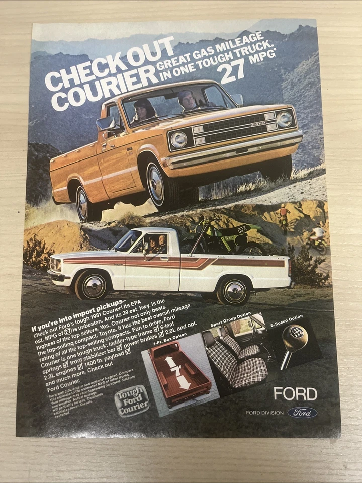 Ford Courier Pickup Truck Vintage Print Ad 1981 Sports Afield Magazine - Image 1 of 1