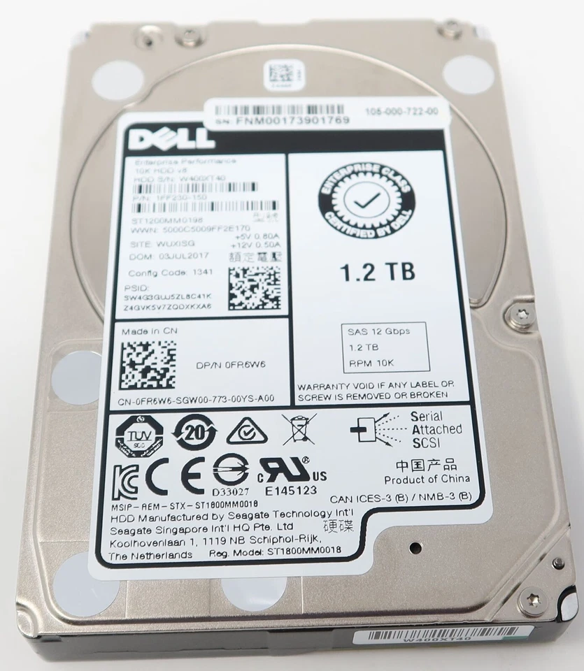 ST1200MM0198 Dell FR6W6 1.2TB 10K 12Gbps SAS 2.5" Hard Drive - Image 1 of 1