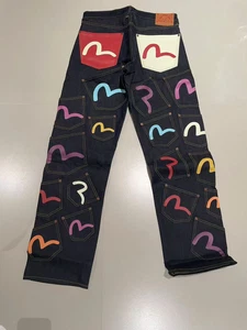 Evisu Multi Pocket Jeans 34 waist 84cm Limited Edition Blue New Extremely rare - Picture 1 of 18
