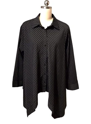 Удобный США в полоску туника верхний ассиметричный легкий L/S пуговицы женщин Sz XL - Изображение 1 из 4