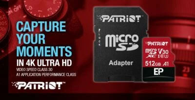 Patriot EP 64GB 128GB 256GB 512GB V30 A1 U3 4K cartão flash microSD com lote adaptador - Imagem 1 de 4