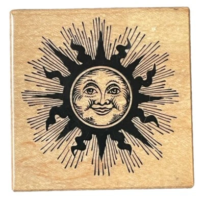 Smiling Face Sun Shine Rays Astronomy Celestial Body PSX G1471 Wood Rubber Stamp - Image 1 of 4
