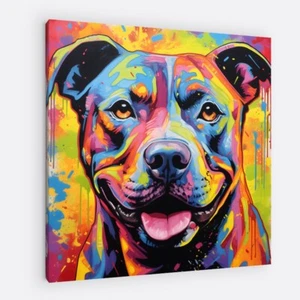 Colorful Pitbull Wall Art - Wrapped Over Frame or Just the Canvas! - Dog Art - Picture 1 of 3
