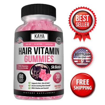 Hair, Skin & Nail Gummies 60ct Strong Faster Growth Vitamin D Biotin Folic Acid - Image 1 of 4