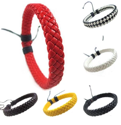 BRAIDED FAUX LEATHER BRACELET, 10 Colours, Adjustable, SURFER TRIBAL Men Women - Image 1 of 4
