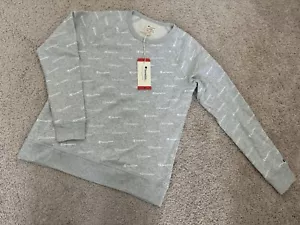 Champion Womens Logo All Over Print Long Sleeve Gray Crewneck Sweatshirt Size M - Picture 1 of 6