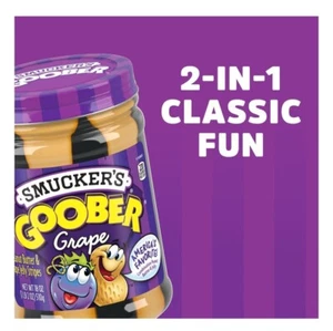 Smucker's Goober Peanut Butter and Grape Jelly Stripe Spread in a Glass Jar - Picture 1 of 6