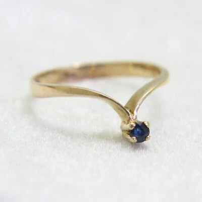 Anillo solitario Wishbone de zafiro de oro amarillo de 9 quilates 9k talla 4 3/4 - J Foto 1 de 4