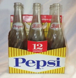 Vintage 1960's PEPSI 12 Ozs 6 Pack Bottle Cardboard Carrier Caddy Case & Bottles - Picture 1 of 24