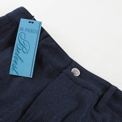 Belvest NWT Flat Front Dress Pants Size 32 US Blue Houndstooth 100% Wool - Image 1 of 4