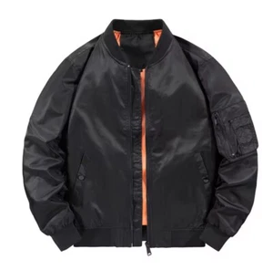 Bomber Jacket Flight MA-1 Full Zip Casual Light Weight Outerwear Black Men Sizes - Picture 1 of 8