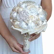 Faybox Handmade Rhinestone Brooch Stunning Tassel Wedding Bridal Bouquets White