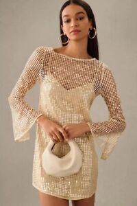 Anthropologie Audette Sequin Sheer Slim Mini Dress Size Medium 