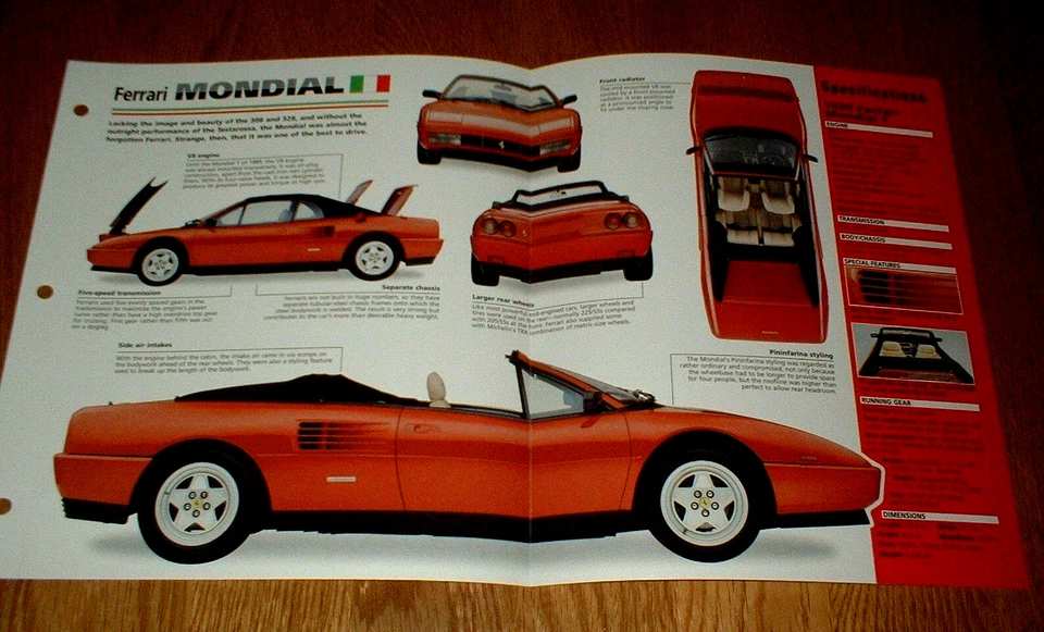 Ferrari Mondial T 1990 hoja de especificaciones folleto información fotográfica 1980-1994 90 Foto 1 de 1