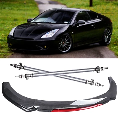 For Toyota Celica Front Bumper Lip Spoiler Splitter+Strut Rods Carbon Fiber Foto 1 de 4