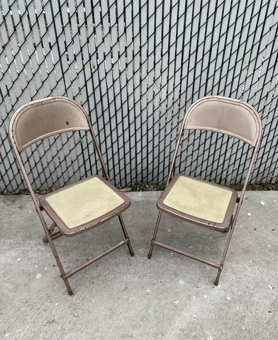 Vintage Hampden Specialty Prod. Metal Folding Chairs Beige Hamp set of 2 chairs Cover