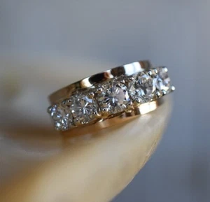 Delicate Round Cut Moissanite Unique Band Five Stone Engagement Band For Women's - Picture 1 of 10