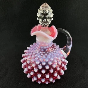 Vintage Fenton Art Glass Cranberry Opalescent Hobnail Cruet 6.5" tall - Picture 1 of 18