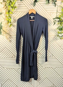 Diane Von Furstenberg Women's Sweater DressNavy Blue Linen Cotton Wrap Front Tie - Picture 1 of 7