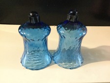 Home Interiors Votive Cups Set of 2 Tall Blue Swirl / Flared ~ Vintage Homco 5”