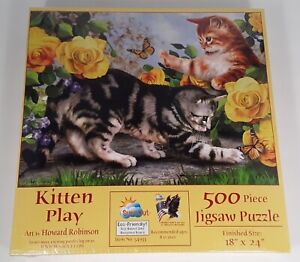 KITTEN PLAY 500 Piece Jigsaw Puzzle NEW kittens flowers butterflies 18 x 24