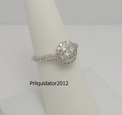 Обручальное или свадебное кольцо из белого золота 14 карат с натуральным бриллиантом гало 1/2 карата - Изображение 1 из 4